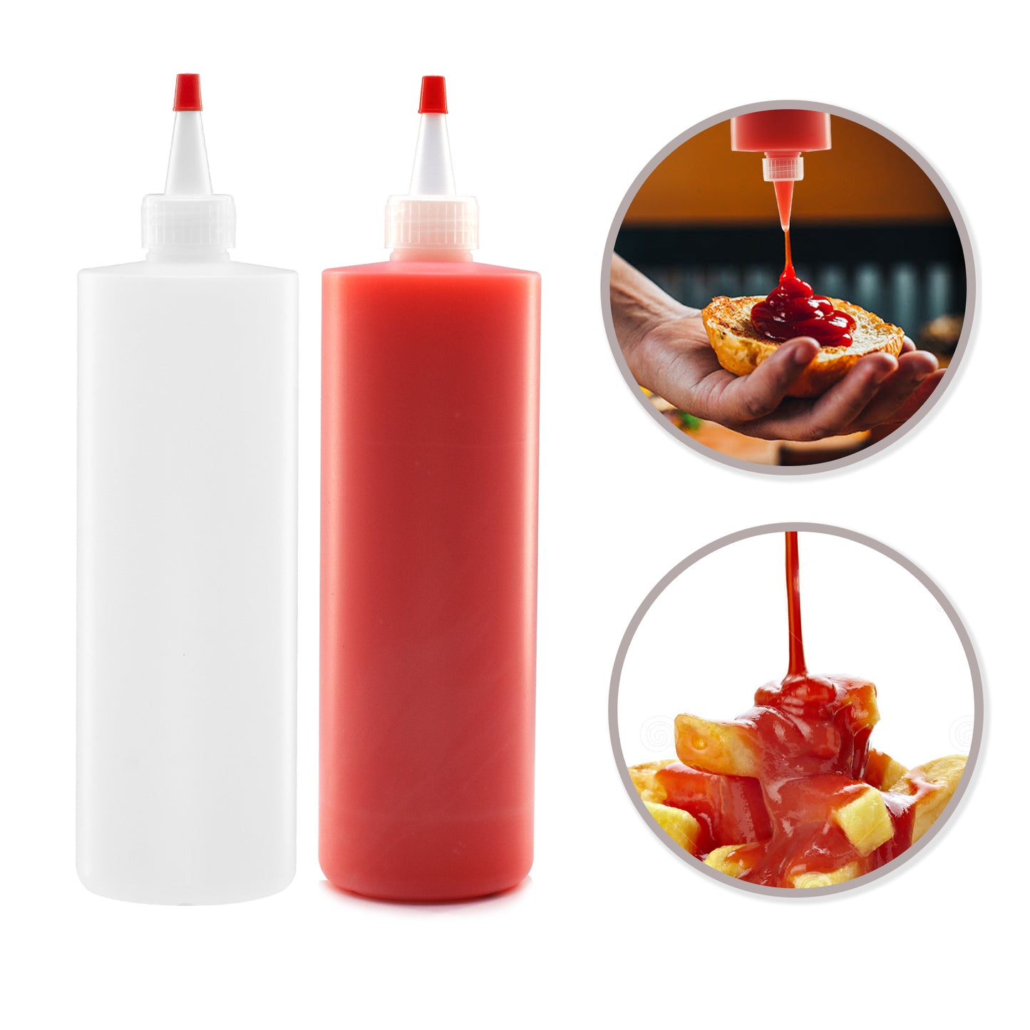 Lakeshore Trade Plastic Squeeze Condiment Bottles with Red Tip Cap 16-ounce Set of 6