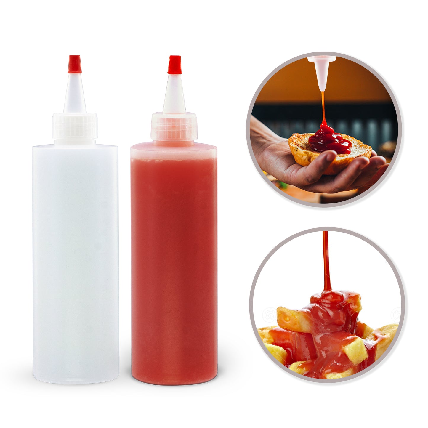 Lakeshore Trade 2PK 8 oz Clear Plastic Squeeze Bottle - Condiment Dispenser Ketchup Mustard Sauce