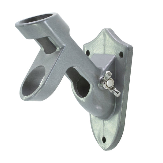 Lakeshore Trade 2 Position Aluminum Flagpole Bracket-For 1 inch Diameter Flagpole - with Installation Screws and Anchors - Silver