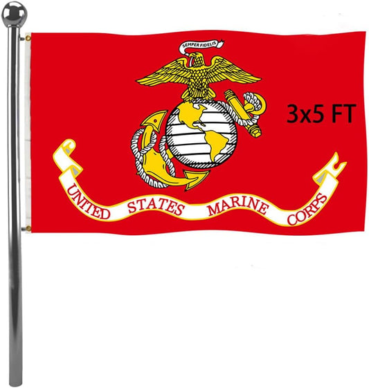 Lakeshore Trade US Marine Corps USMC Military Flags 3x5 Outdoor- Vivid Colors Double Stitched USMC Army Flag Banner with 2 Grommets