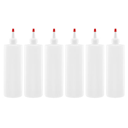 Lakeshore Trade Plastic Squeeze Condiment Bottles with Red Tip Cap 16-ounce Set of 6