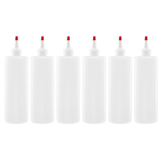 Lakeshore Trade Plastic Squeeze Condiment Bottles with Red Tip Cap 16-ounce Set of 6