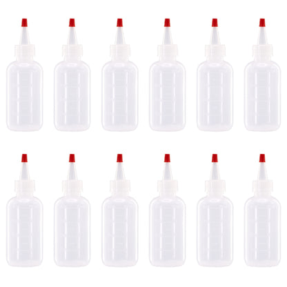 12 pack of 4oz (120mL) Plastic Boston Round Squeeze Bottles + Yorker Caps LDPE