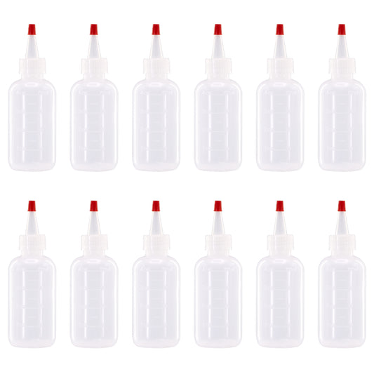 12 pack of 4oz (120mL) Plastic Boston Round Squeeze Bottles + Yorker Caps LDPE