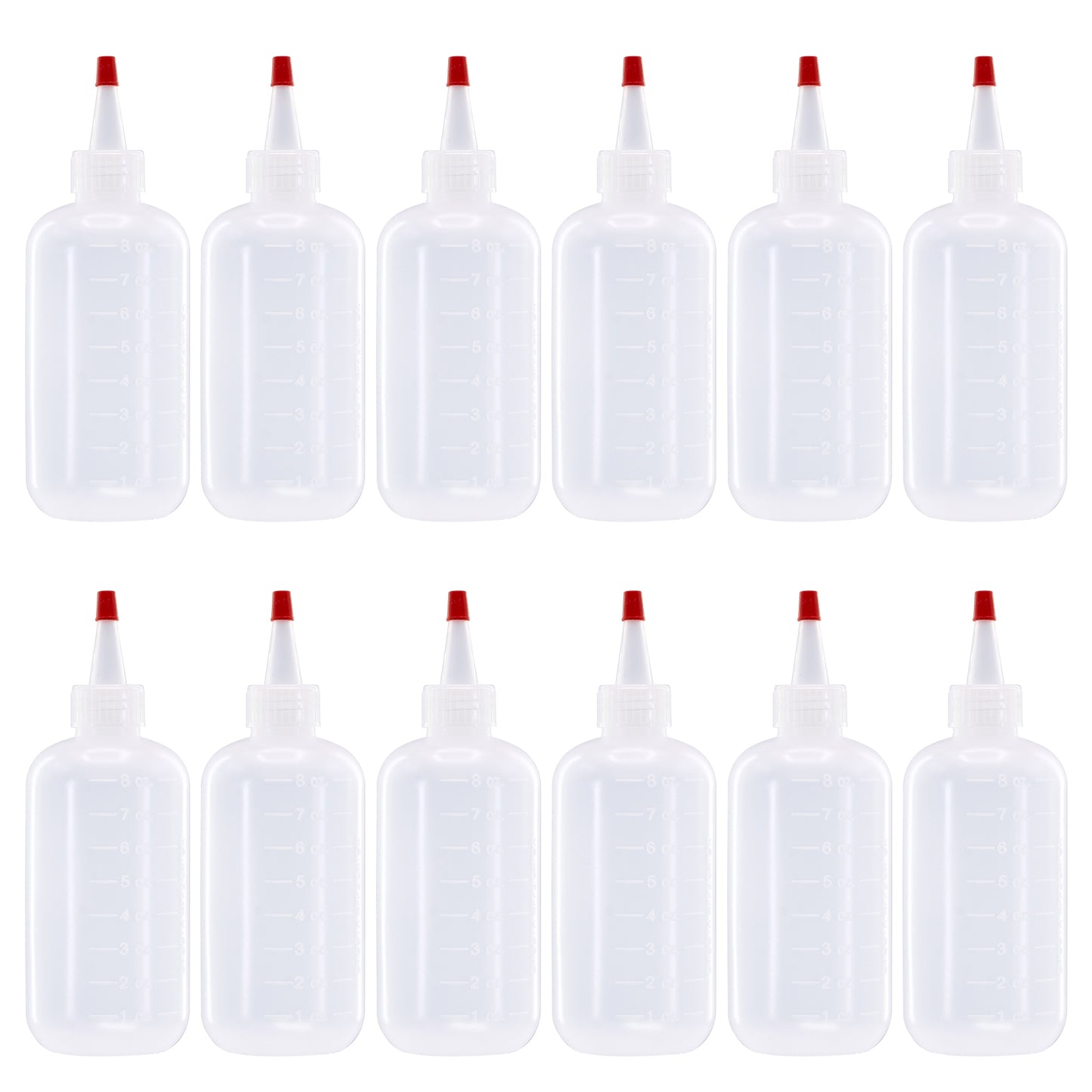12 pack of 8oz (240mL) Plastic Boston Round Squeeze Bottles + Yorker Caps LDPE