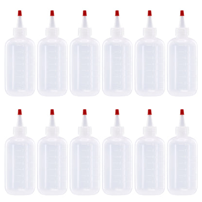 12 pack of 8oz (240mL) Plastic Boston Round Squeeze Bottles + Yorker Caps LDPE