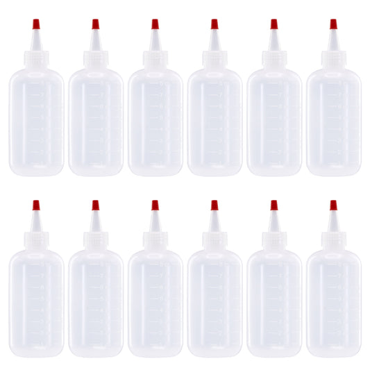 12 pack of 8oz (240mL) Plastic Boston Round Squeeze Bottles + Yorker Caps LDPE