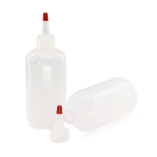 12 pack of 8oz (240mL) Plastic Boston Round Squeeze Bottles + Yorker Caps LDPE