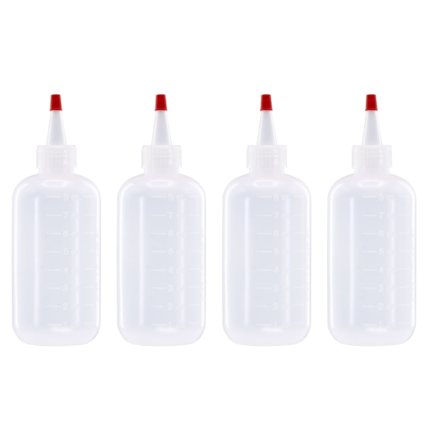 Lakeshore Trade 4 pack of 8oz (240mL) Plastic Boston Round Squeeze Bottles + Yorker Caps LDPE