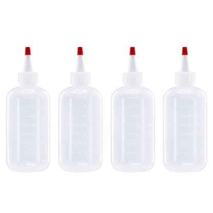 Lakeshore Trade 4 pack of 8oz (240mL) Plastic Boston Round Squeeze Bottles + Yorker Caps LDPE
