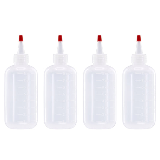 Lakeshore Trade 4 pack of 8oz (240mL) Plastic Boston Round Squeeze Bottles + Yorker Caps LDPE