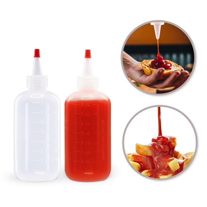 Lakeshore Trade 4 pack of 8oz (240mL) Plastic Boston Round Squeeze Bottles + Yorker Caps LDPE