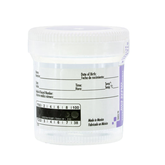 Lakeshore Trade Quality Sterile Specimen Cups, Screw-on Cap, Temperature Strip with Tamper Evident Seal, 3oz/90ml - 5PK