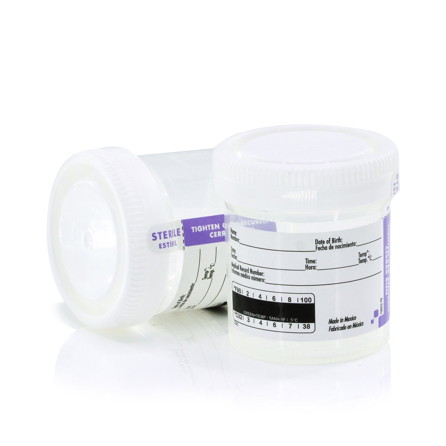 Lakeshore Trade Quality Sterile Specimen Cups, Screw-on Cap, Temperature Strip with Tamper Evident Seal, 3oz/90ml - 5PK