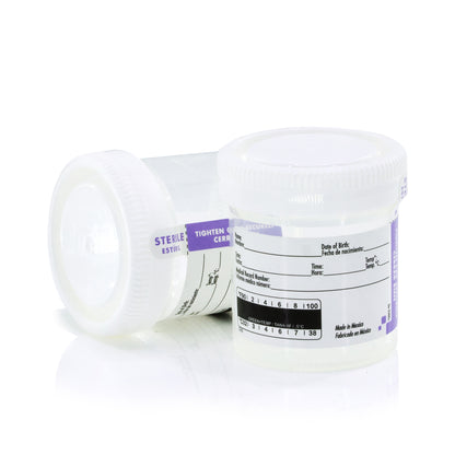 Lakeshore Trade Quality Sterile Specimen Cups, Screw-on Cap, Temperature Strip with Tamper Evident Seal, 3oz/90ml - 5PK