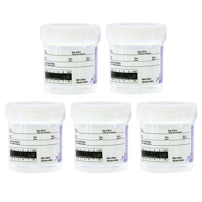 Lakeshore Trade Quality Sterile Specimen Cups, Screw-on Cap, Temperature Strip with Tamper Evident Seal, 3oz/90ml - 5PK