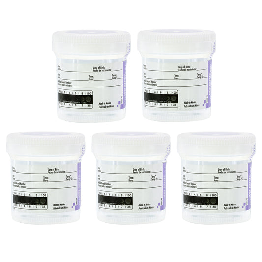 Lakeshore Trade Quality Sterile Specimen Cups, Screw-on Cap, Temperature Strip with Tamper Evident Seal, 3oz/90ml - 5PK