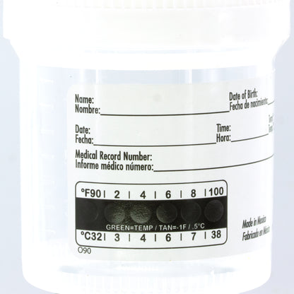 Lakeshore Trade Quality Sterile Specimen Cups, Screw-on Cap, Temperature Strip with Tamper Evident Seal, 3oz/90ml - 5PK